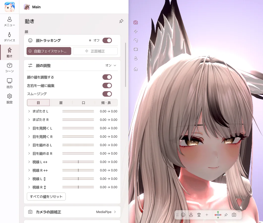 顔の調整